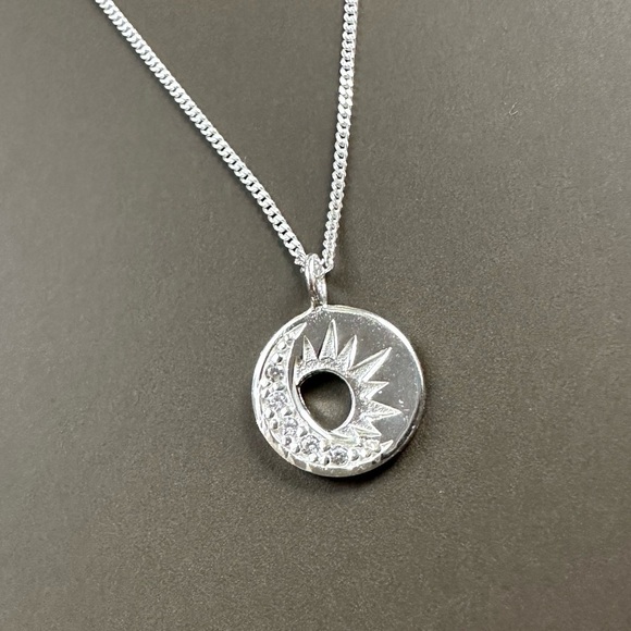 Sterling Silver CZ Moon and Sun Necklace - Picture 4 of 6